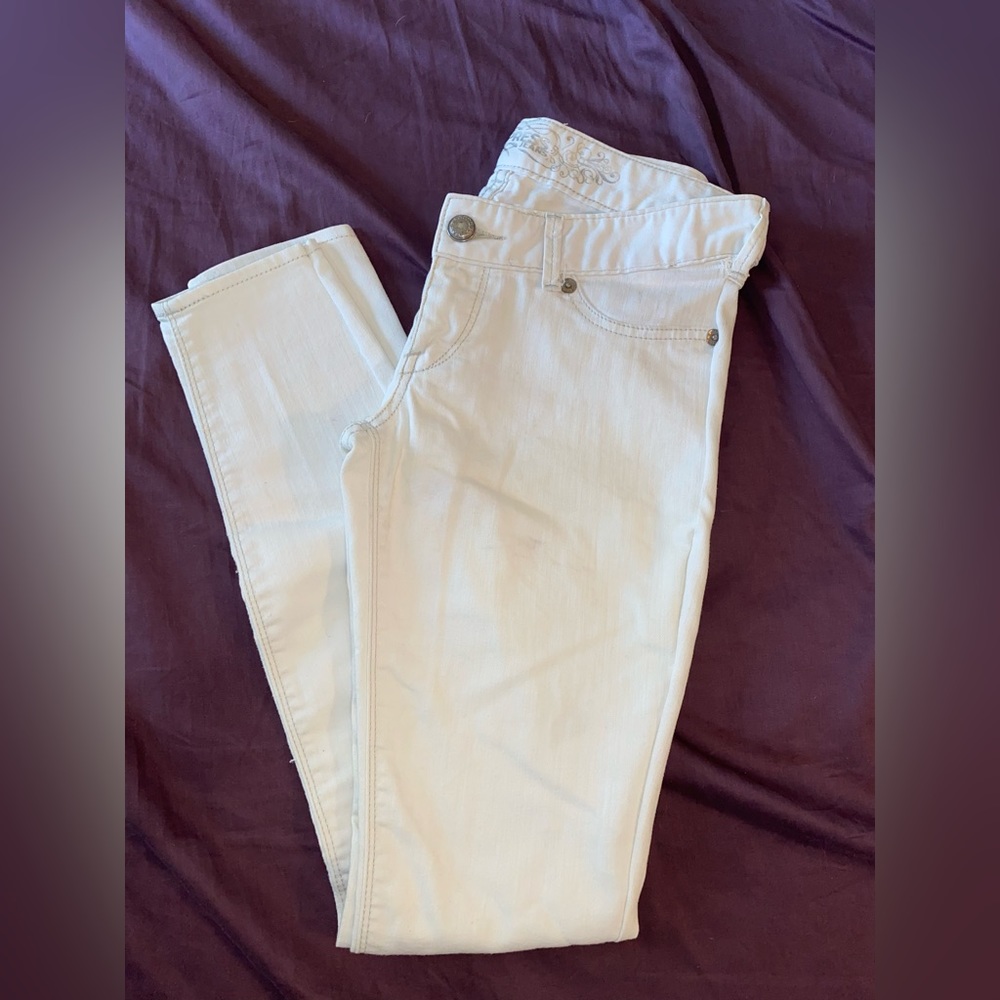 White denim express skinny jeans